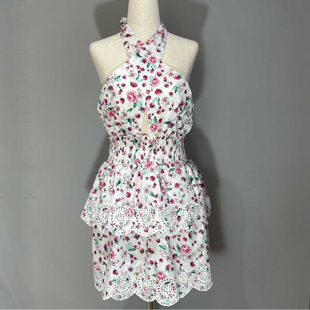 BB Dakota by Steve Madden Strawberry Bliss Dress M White w/ Berries & Roses NWT